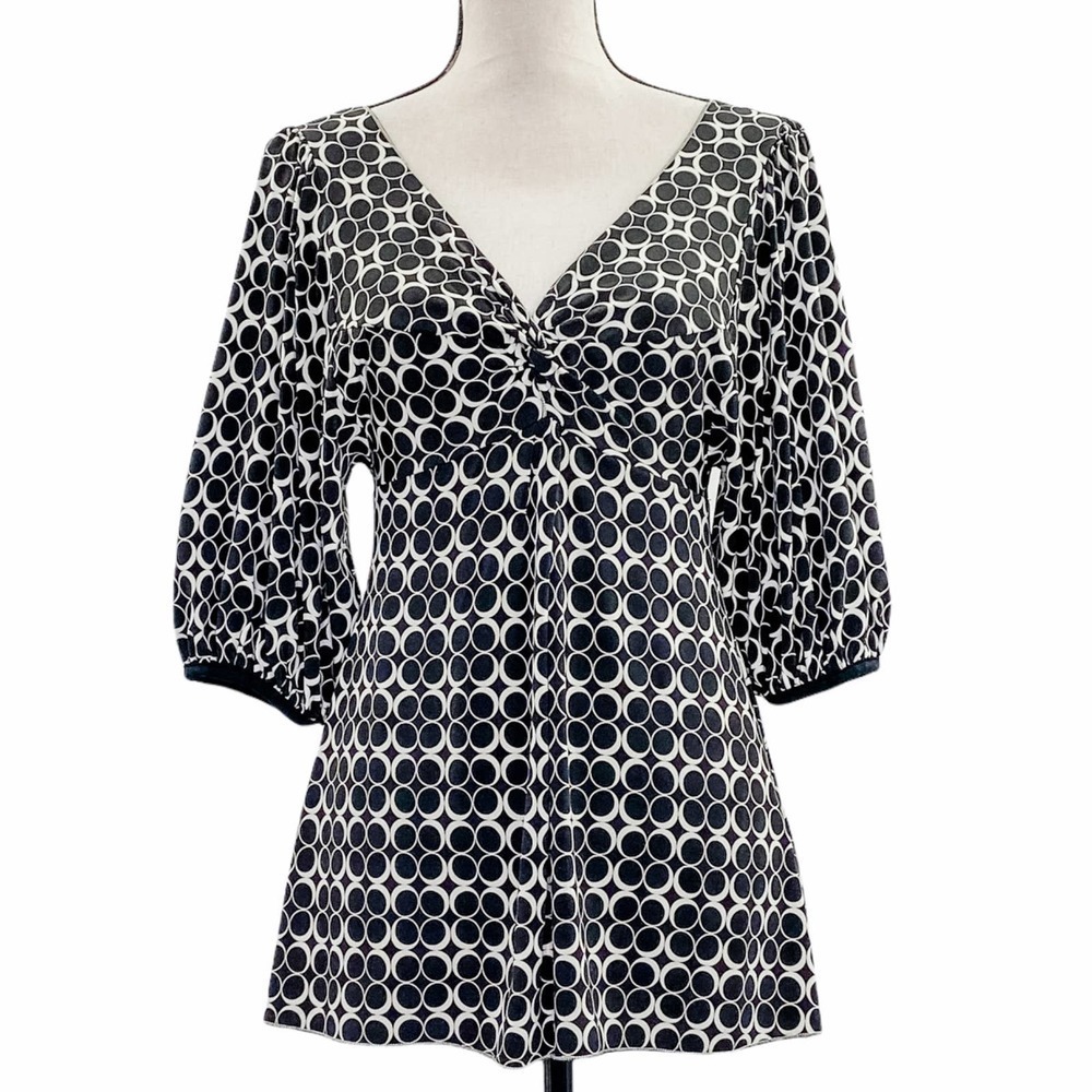 MAX Studio Black Geometric 3/4 Sleeve Blouse